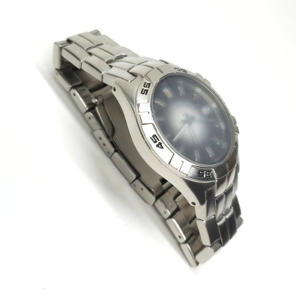 Vintage Fossil Blue AM-3997 Mens Watch Silver Steel Wristband Gray Face Watch
